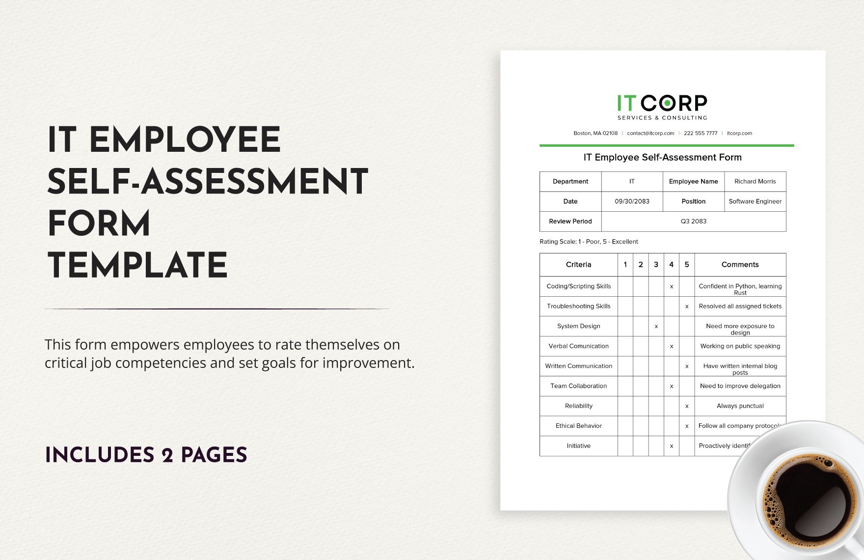IT Employee Self-assessment Form Template in Word, Google Docs, PDF
