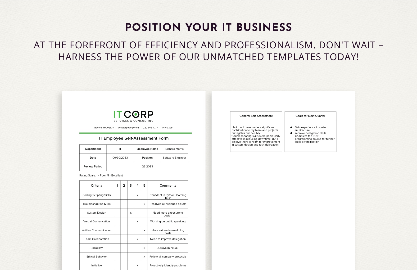 IT Employee Self-assessment Form Template
