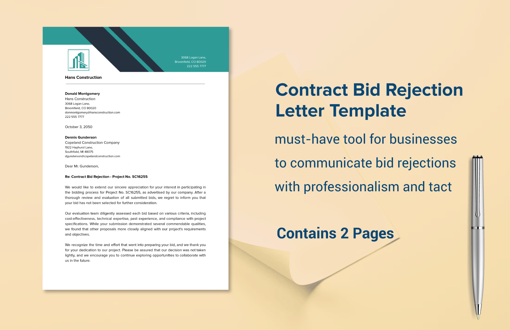 Contract Bid Rejection Letter Template