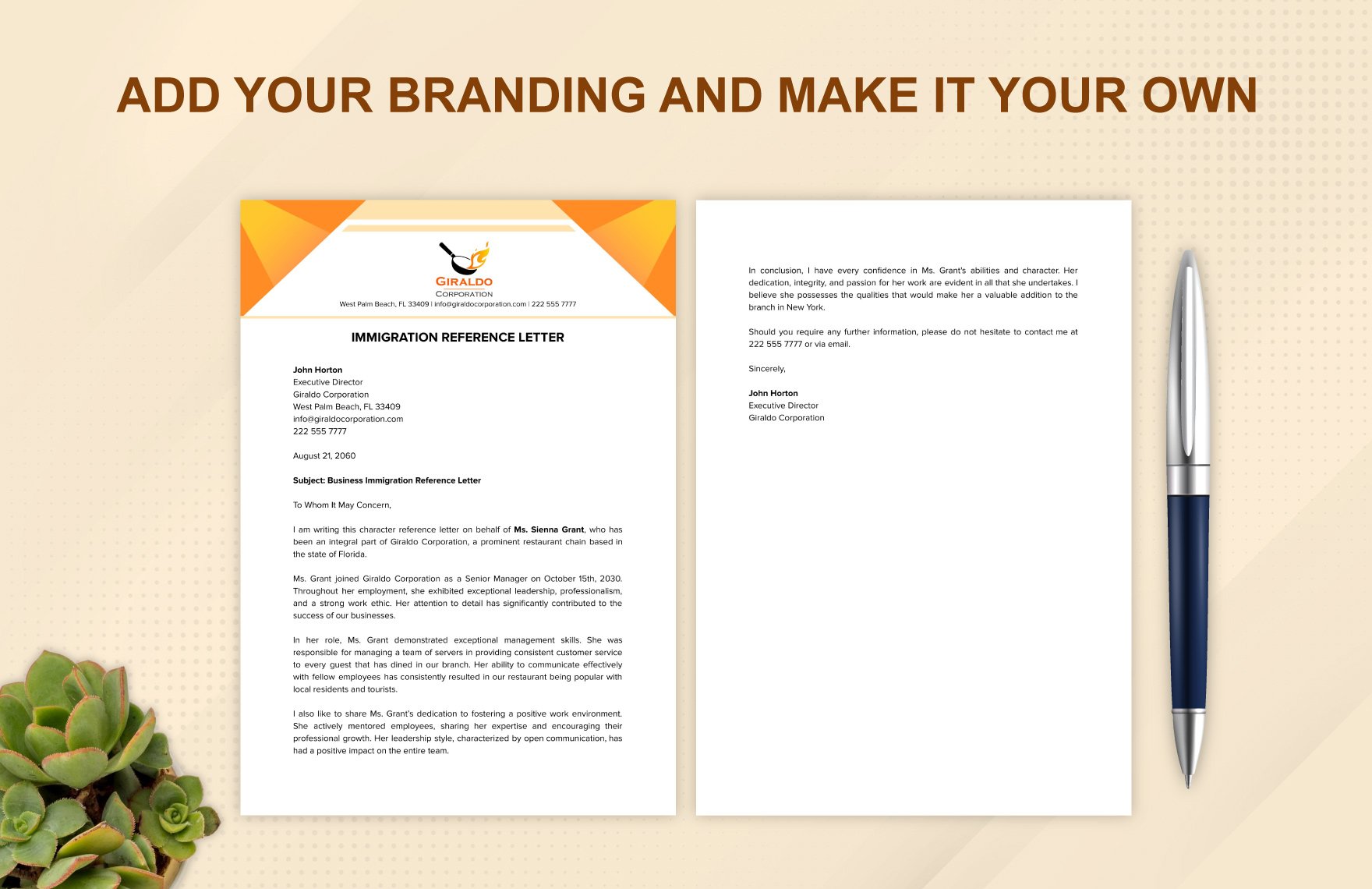 Sample Business Immigration Reference Letter Template