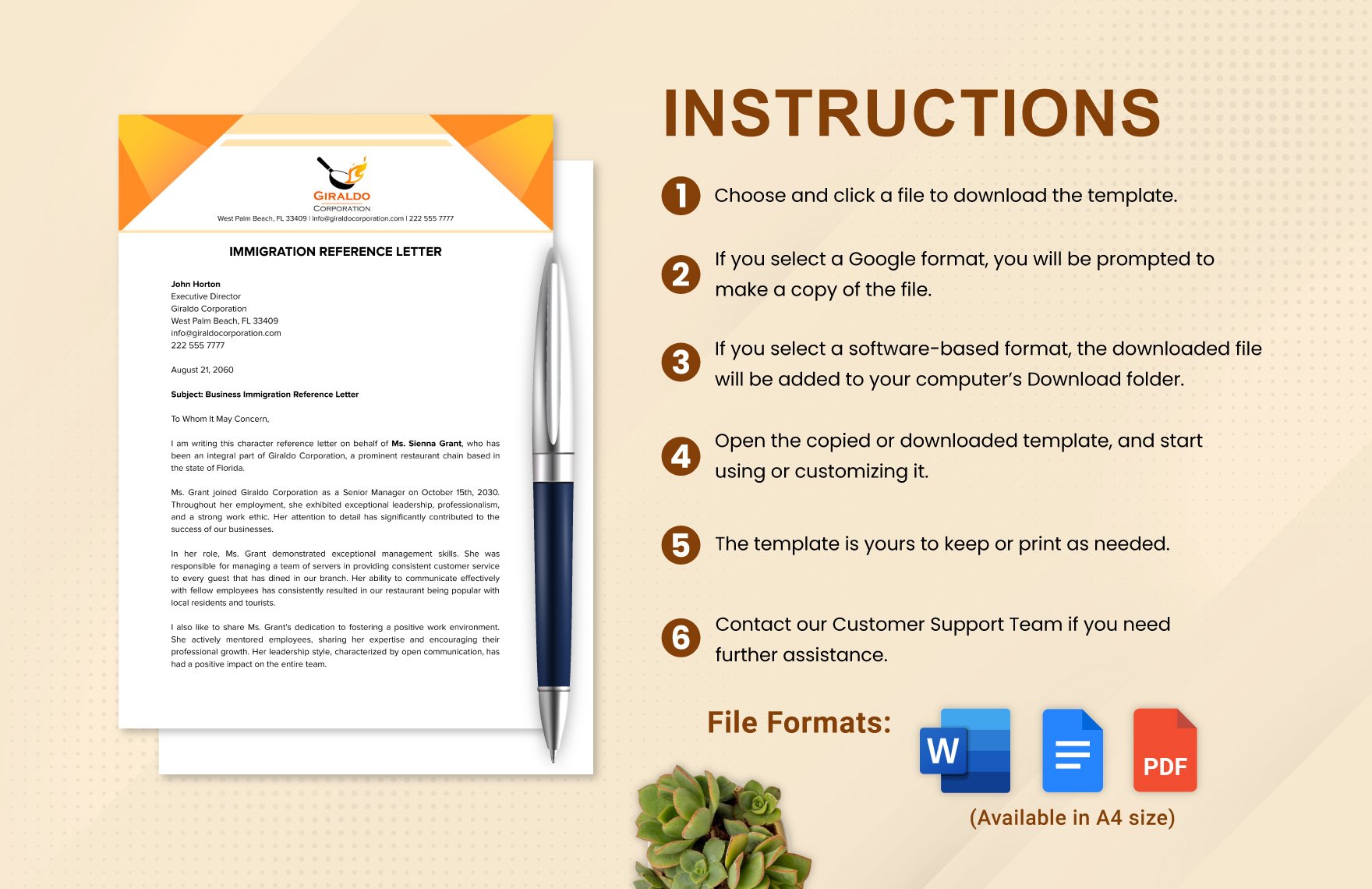 Sample Business Immigration Reference Letter Template