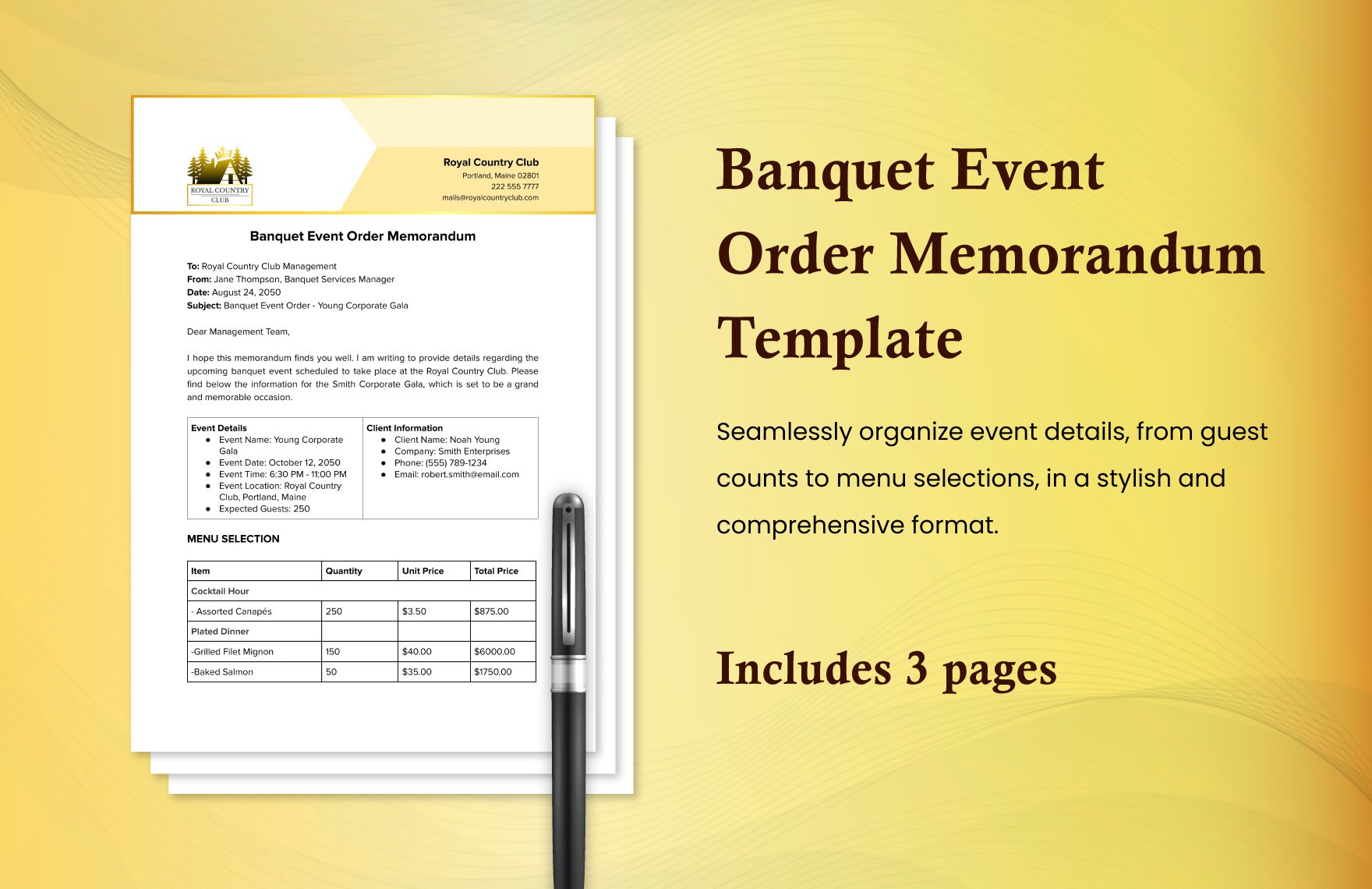Banquet Event Order Memorandum Template