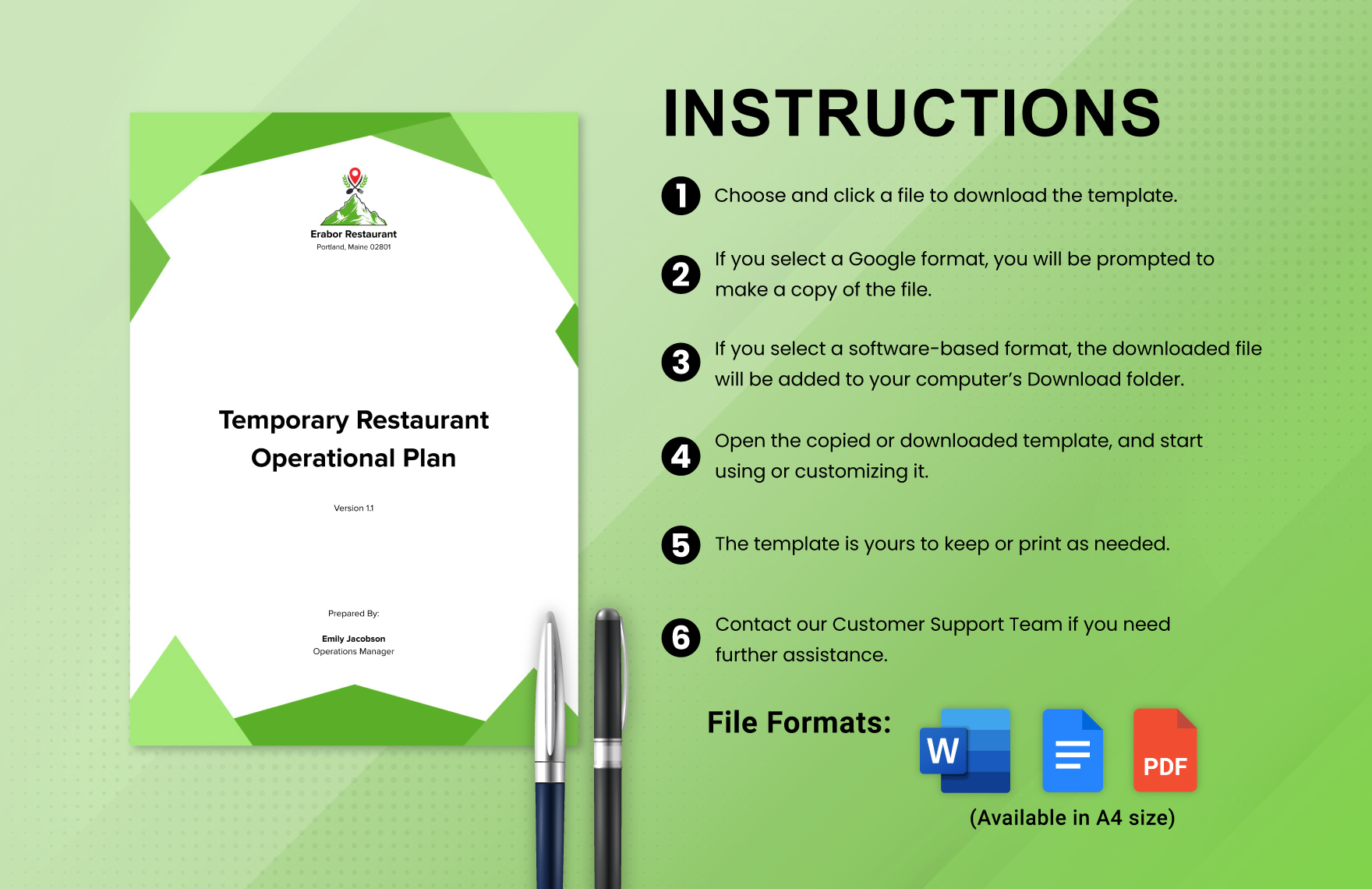 Temporary Restaurant Operational Plan Template