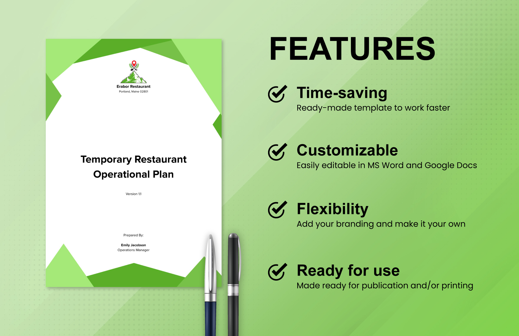 Temporary Restaurant Operational Plan Template