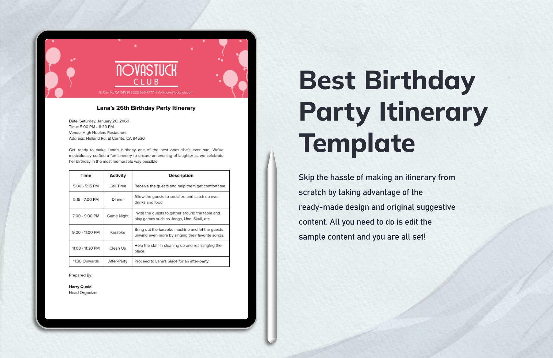 Best Birthday Party Itinerary Template
