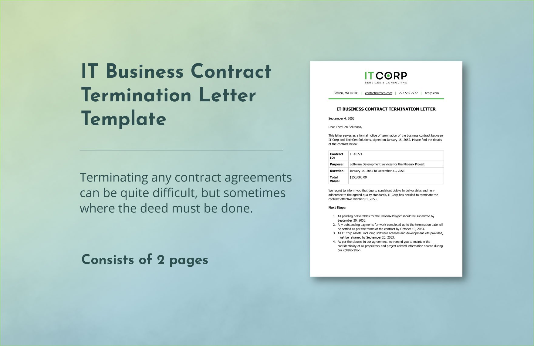 IT Business Contract Termination Letter Template in Word, Google Docs, PDF