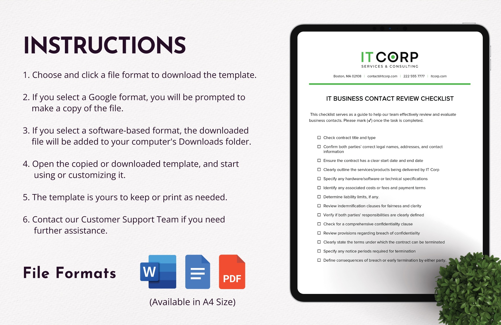 IT Business Contract Review Checklist Template