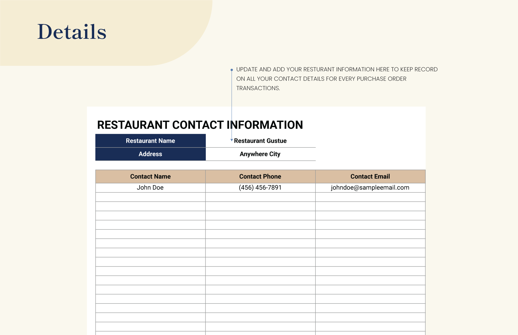 Restaurant Purchase Order Form Template in Excel Google Sheets