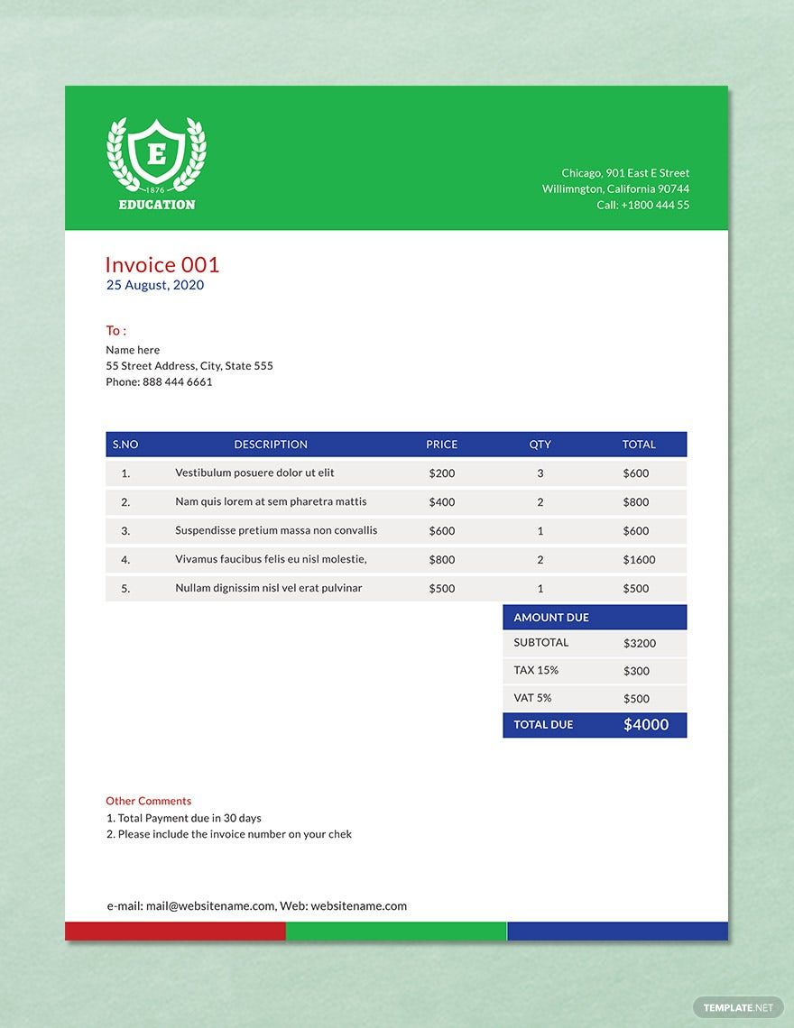 A4 Education Invoice Template Download in Word, Google Docs, Google