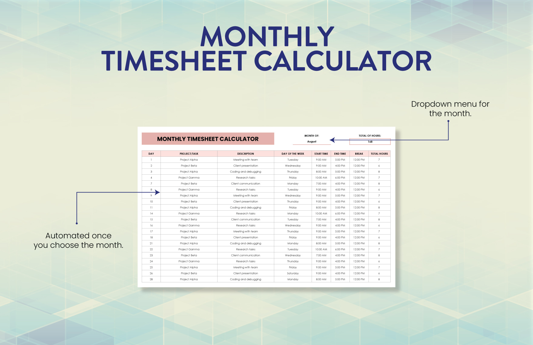 Monthly Timesheet Calculator Template