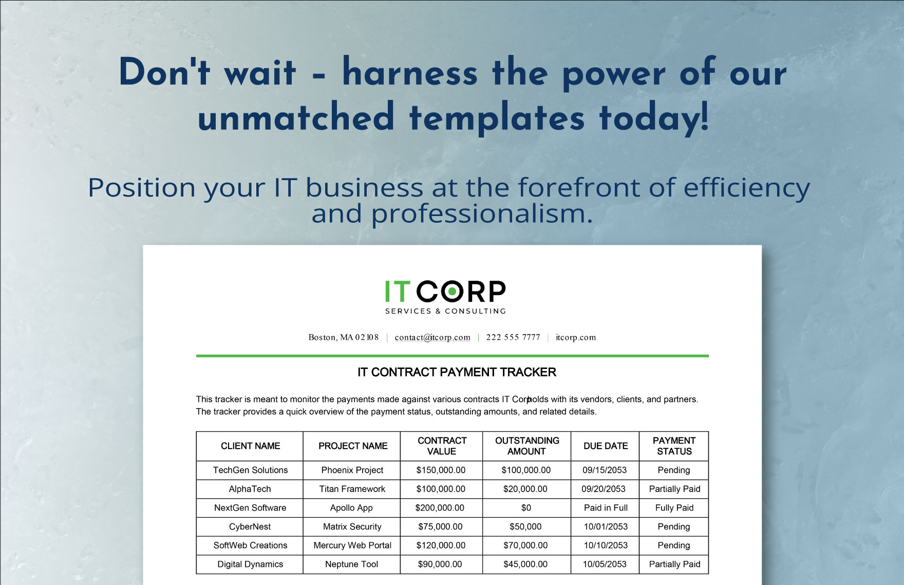 IT Contract Payment Tracker Template