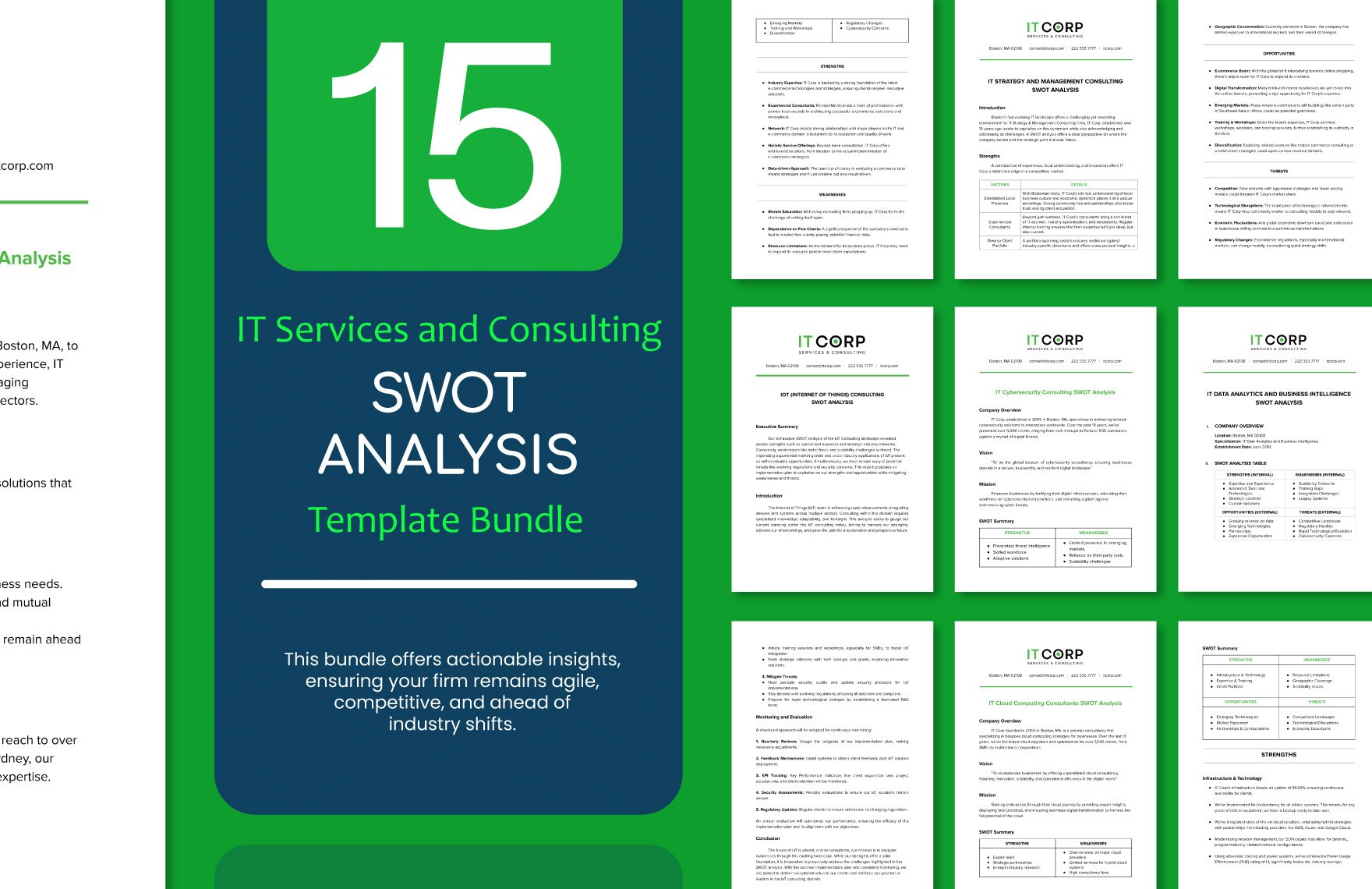 15 IT Services and Consulting SWOT Analysis Template Bundle