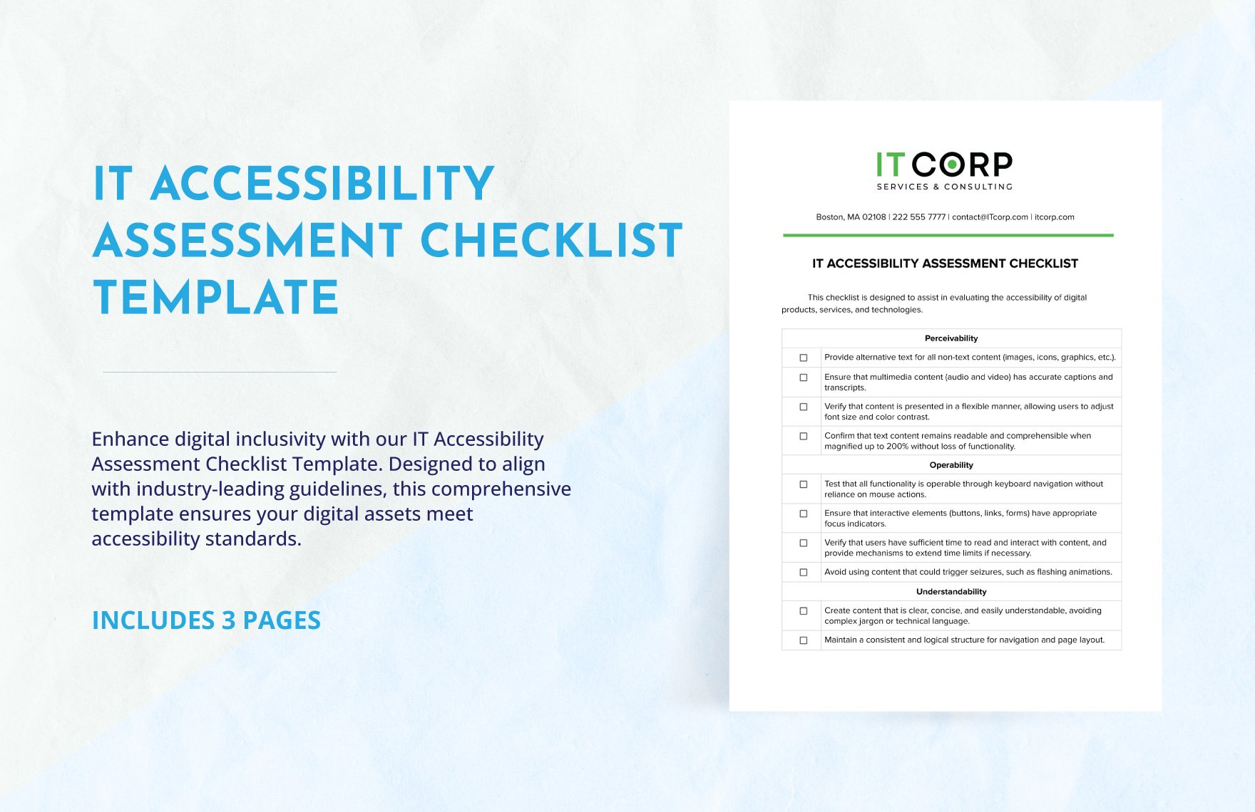 IT Accessibility Assessment Checklist Template in Word, Google Docs, PDF