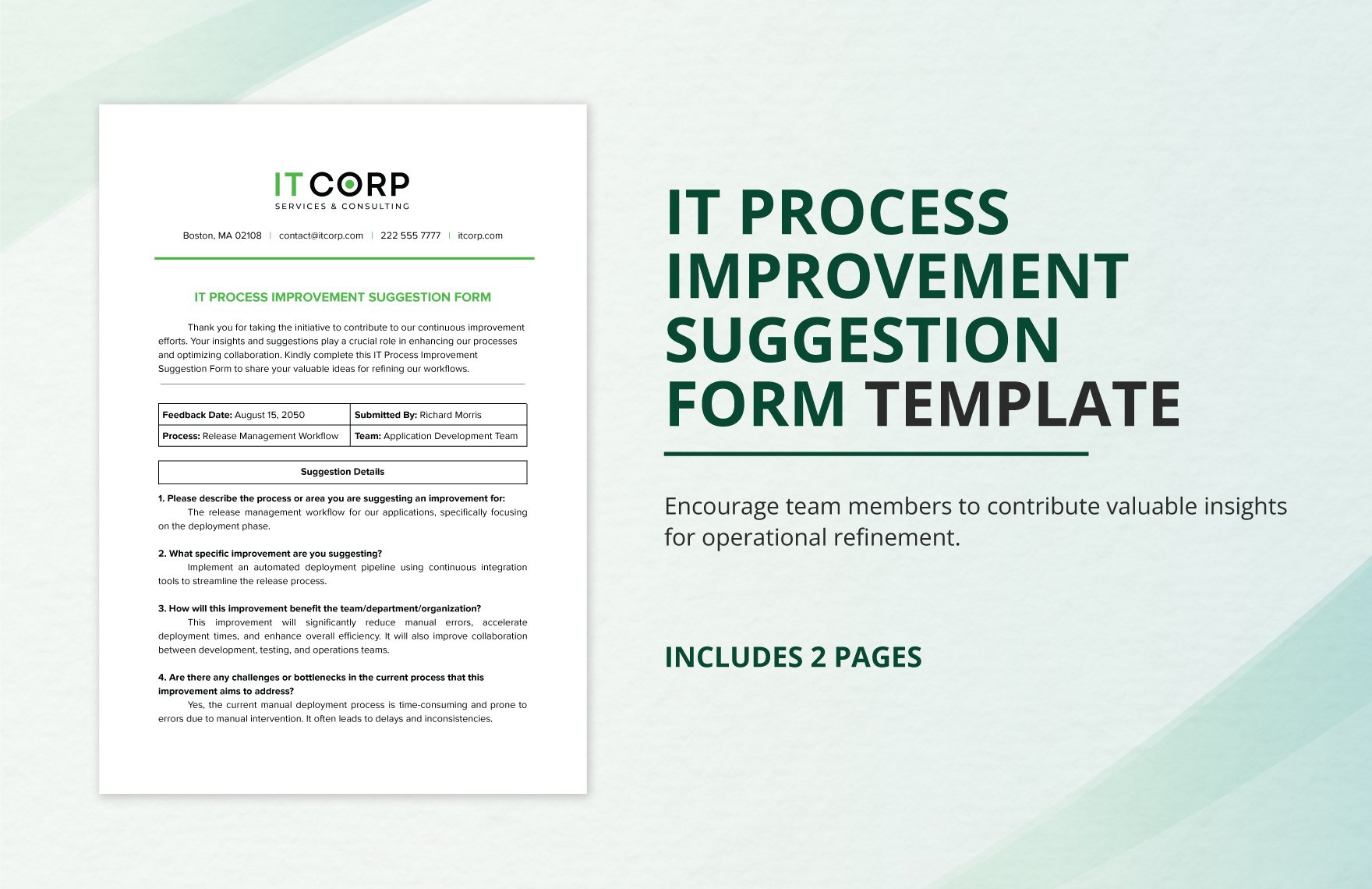 IT Process Improvement Suggestion Form Template in Word, Google Docs, PDF
