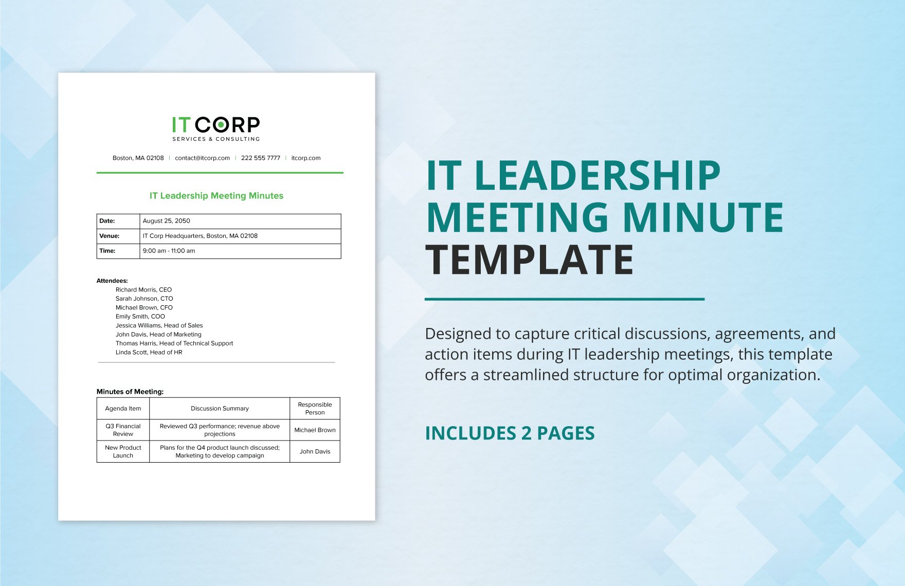 IT Leadership Meeting Minute Template in Word, Google Docs, PDF