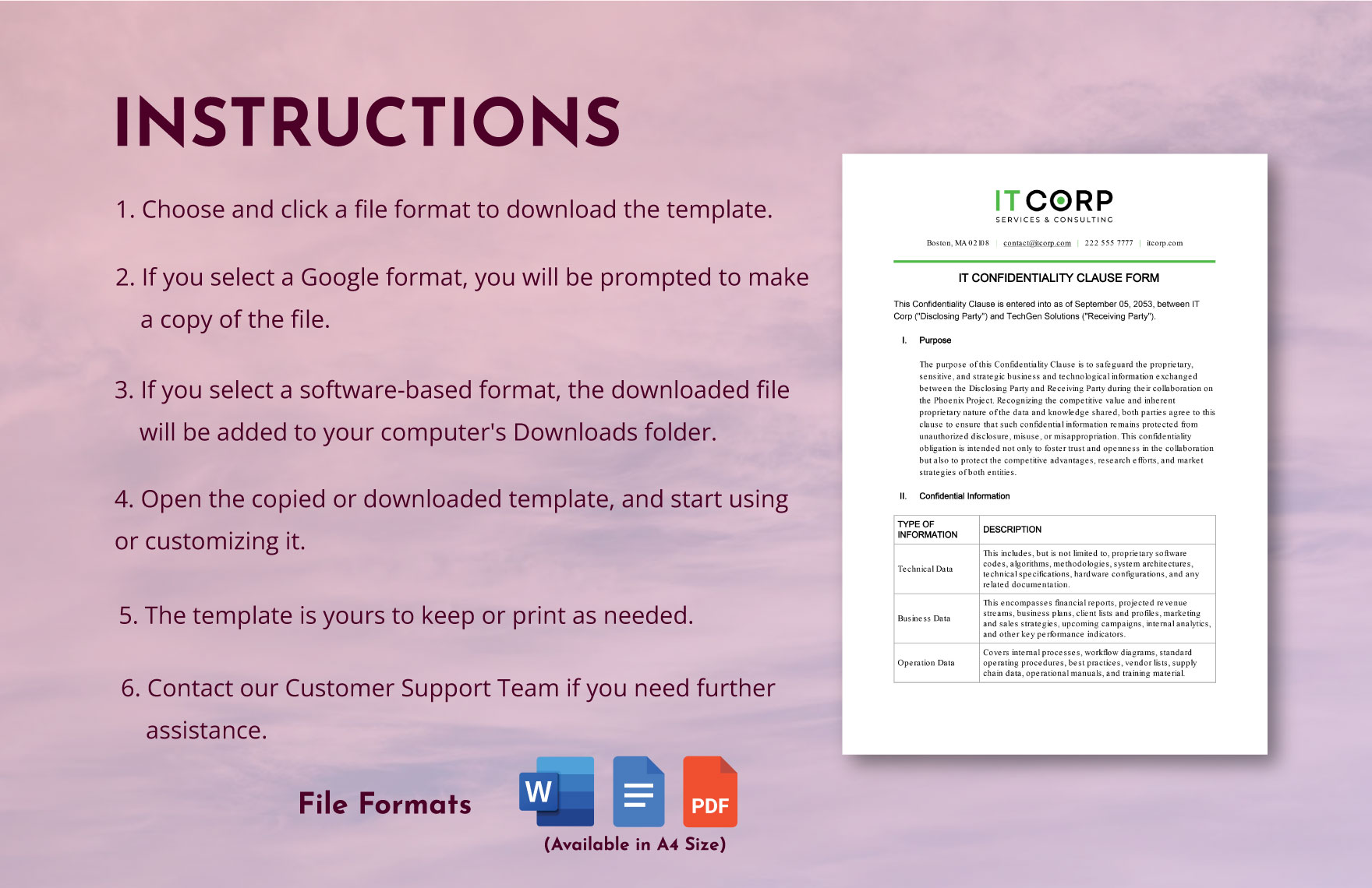 IT Confidentiality Clause Form Template