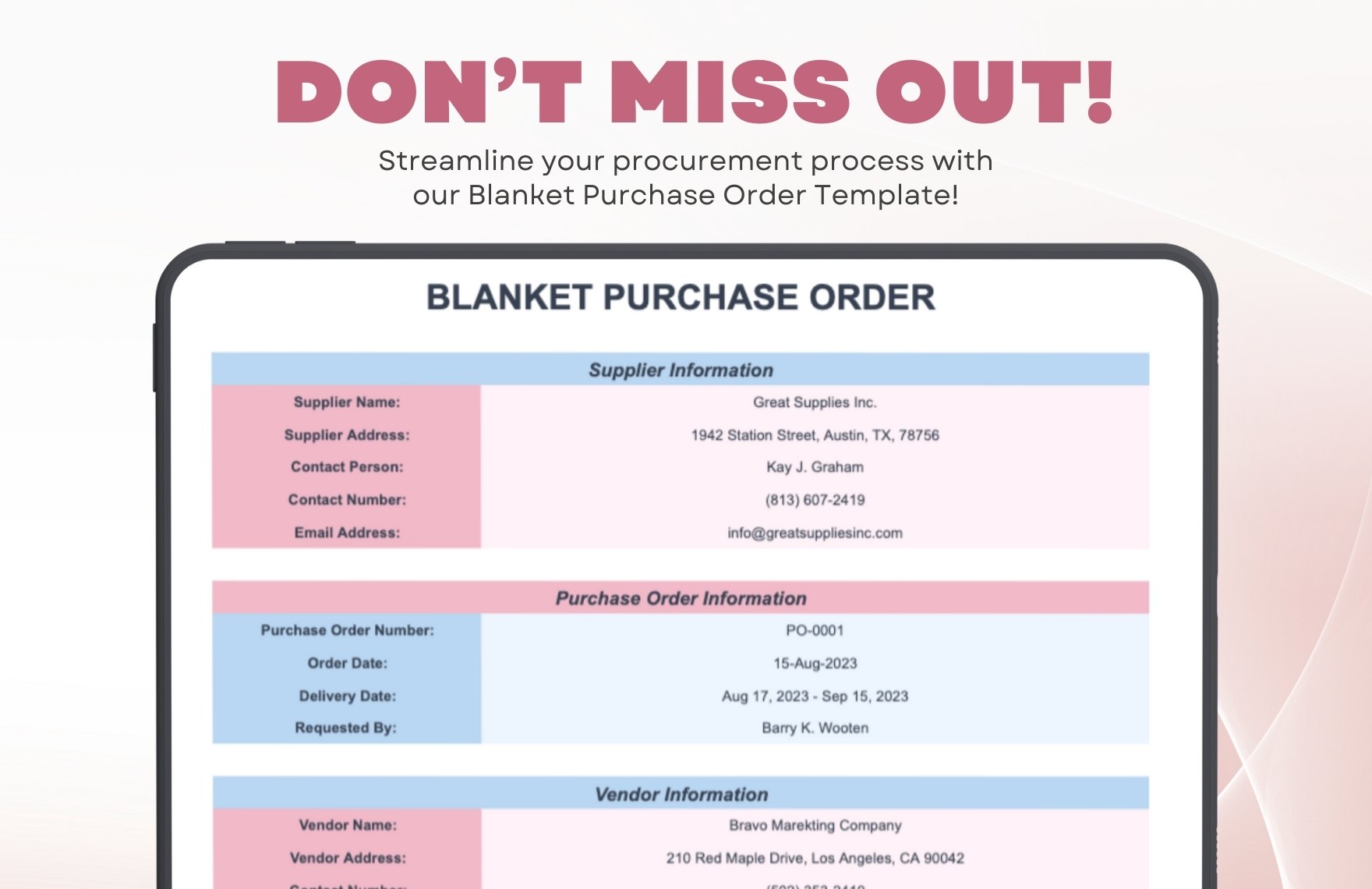 Blanket Purchase Order Template