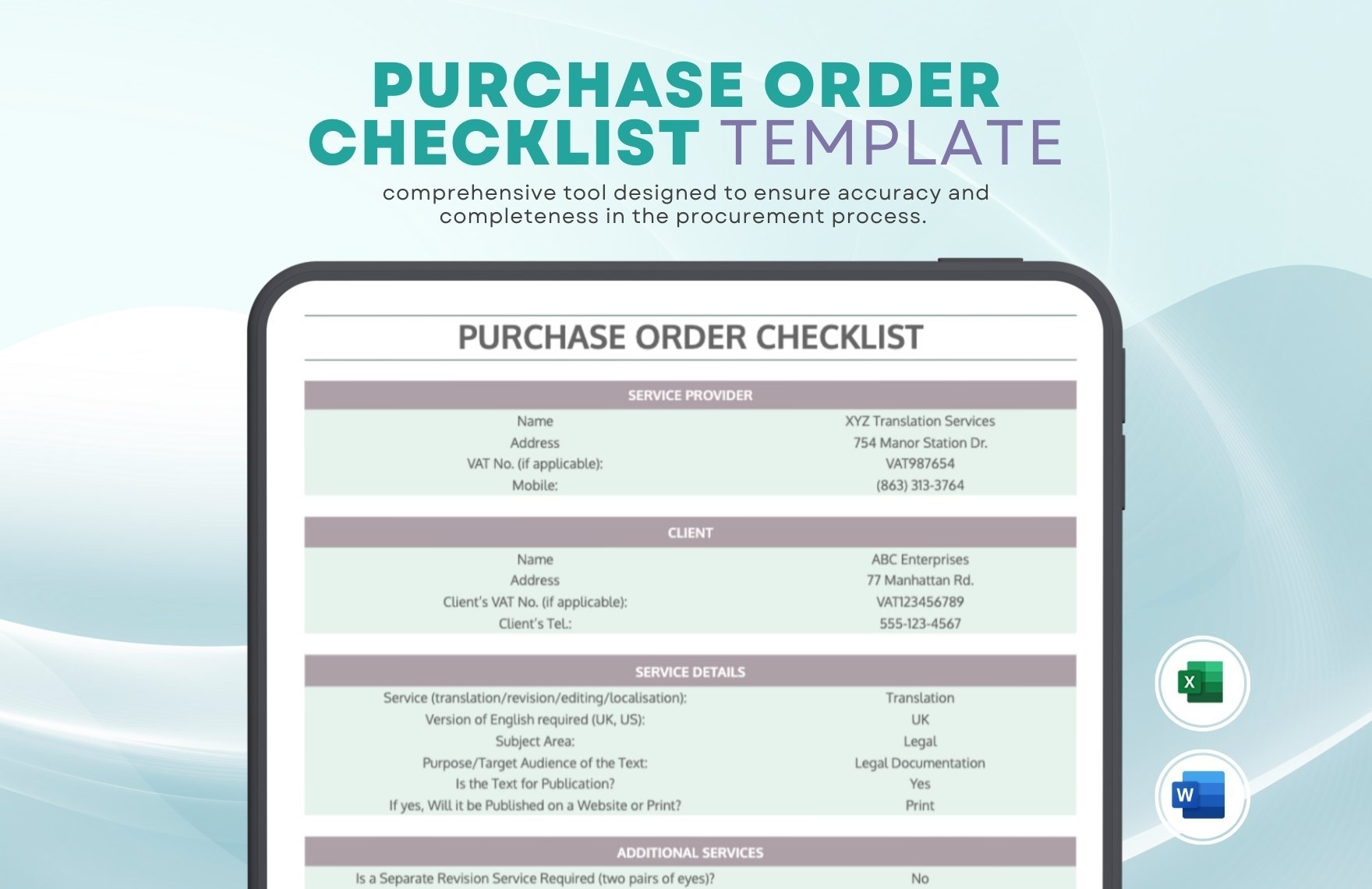 Free Purchase Order Checklist Template in Excel, Google Sheets