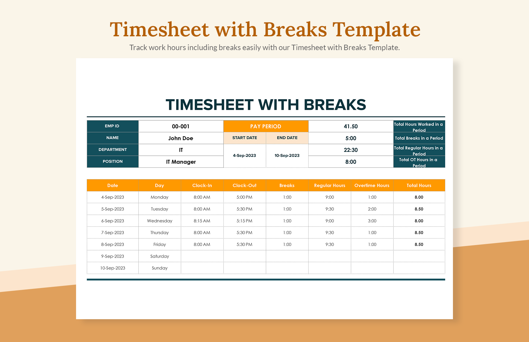 Timesheet with Breaks Template