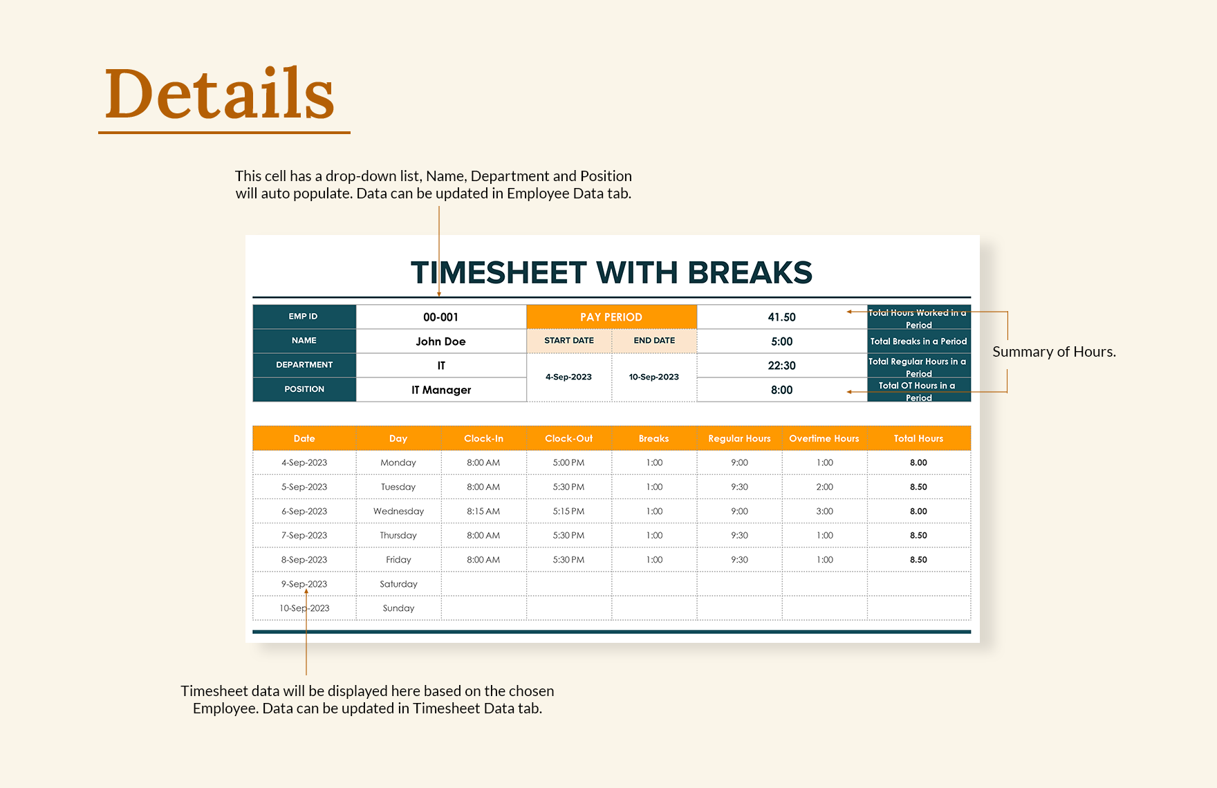 Timesheet with Breaks Template