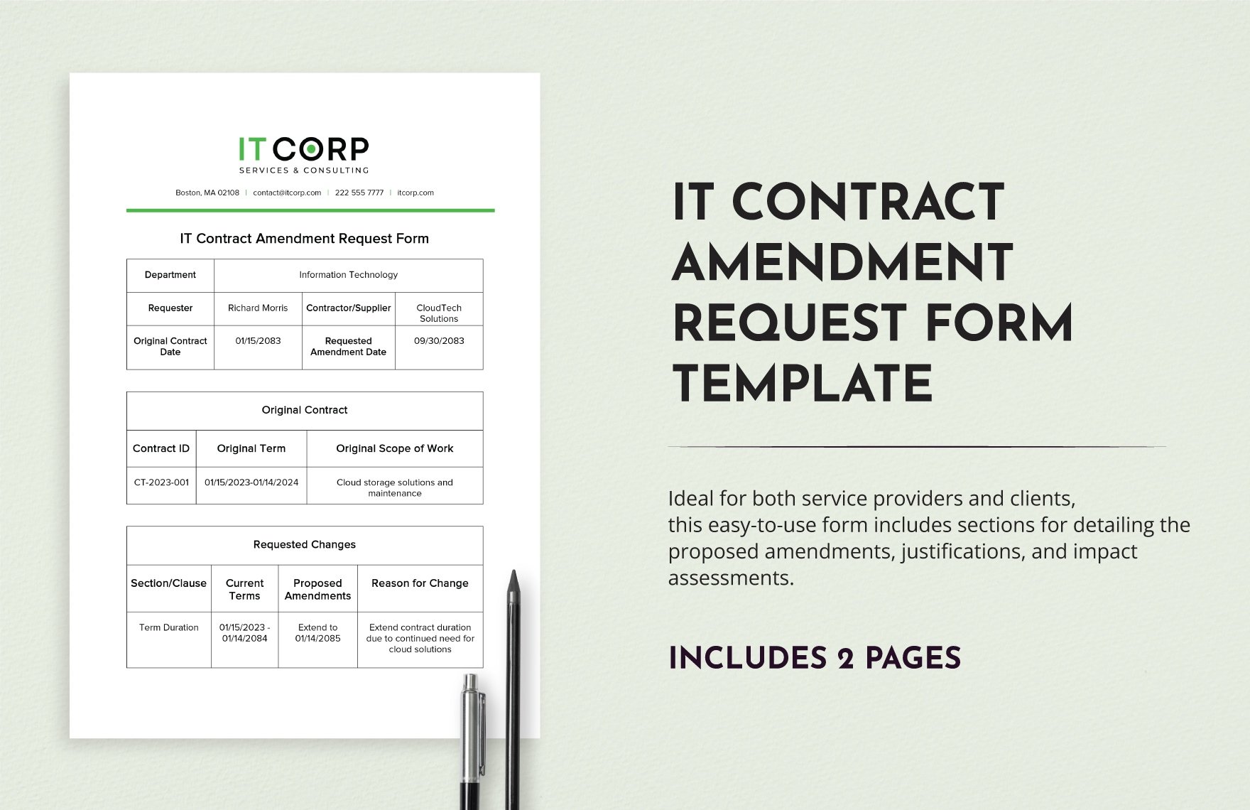 IT Contract Amendment Request Form Template