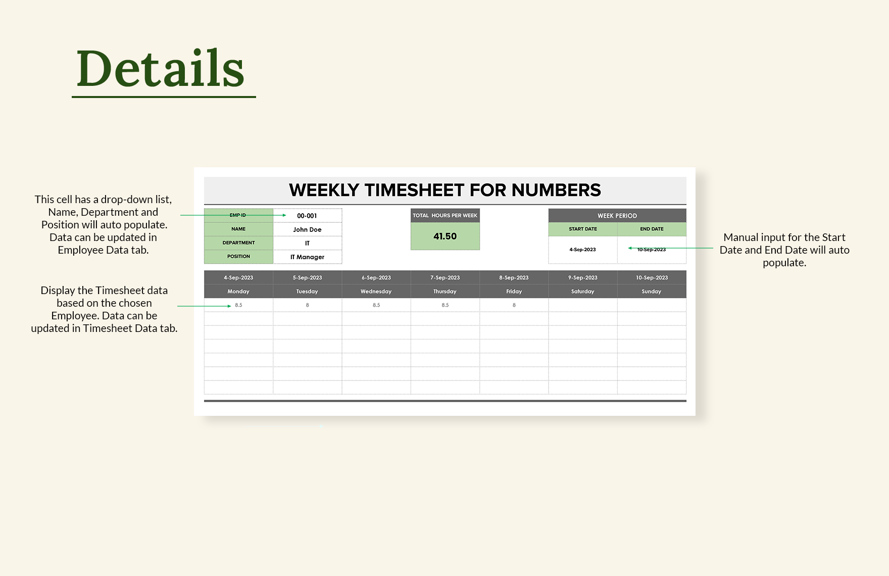 Weekly Timesheet Template For Numbers