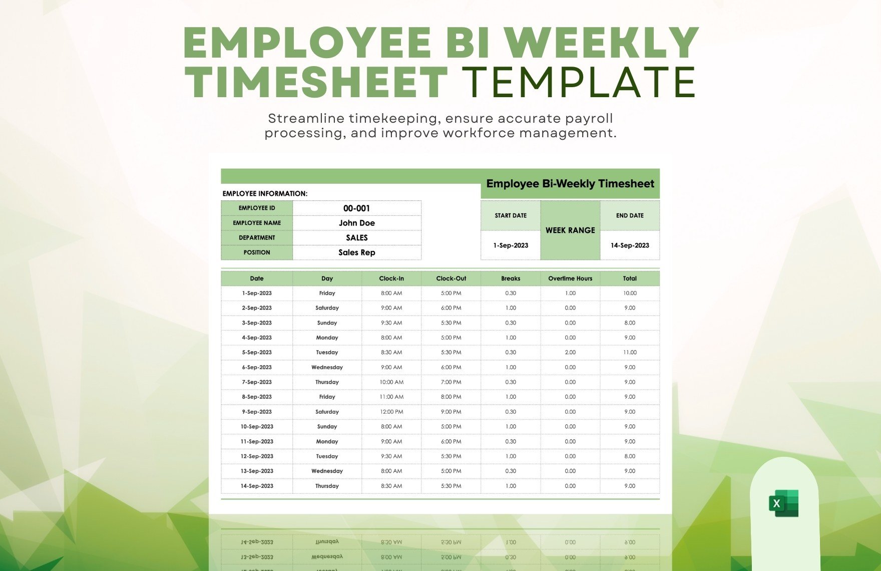 Employee Bi weekly Timesheet Template in Excel