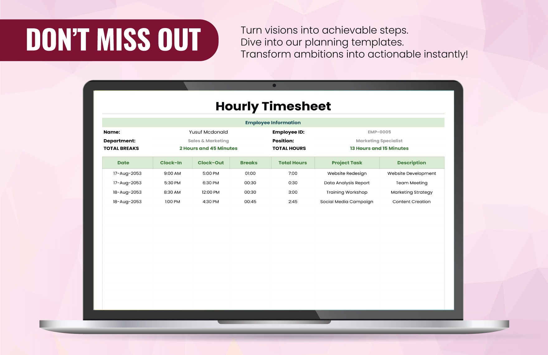 Hourly Timesheet Template