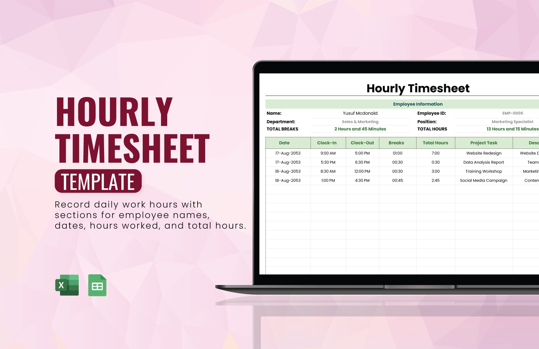 Free Hourly Timesheet Template in Excel, Google Sheets