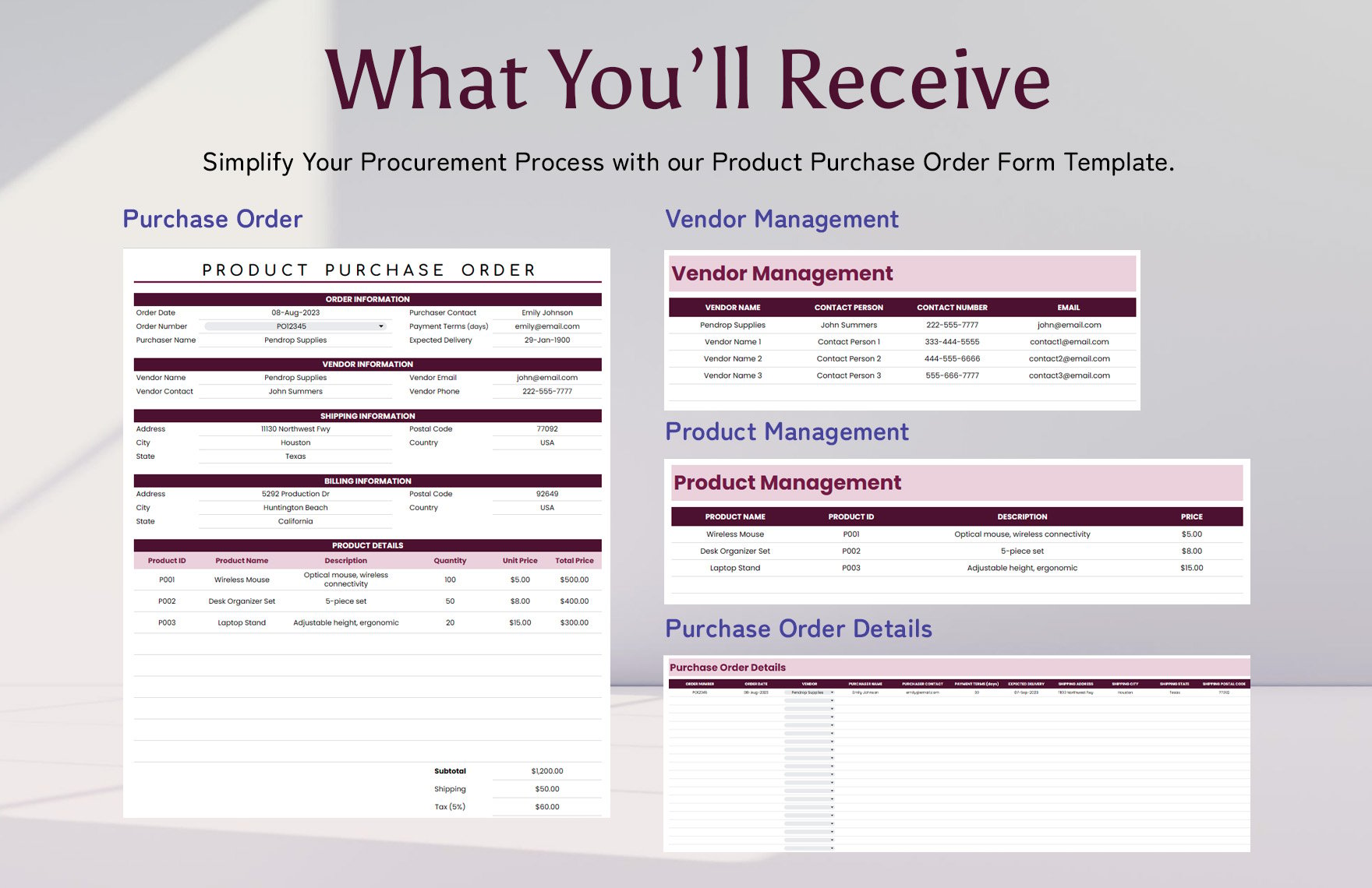 Product Purchase Order Form Template