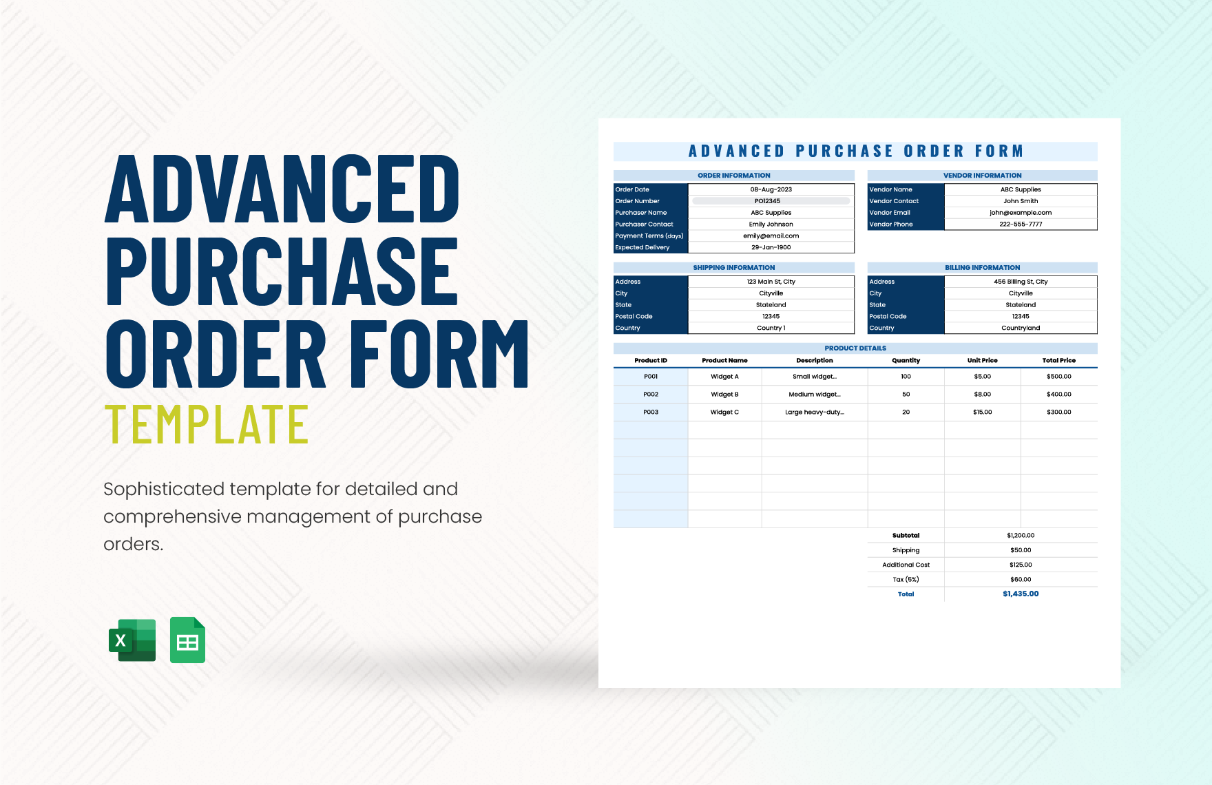 Advanced Purchase Order Form Template