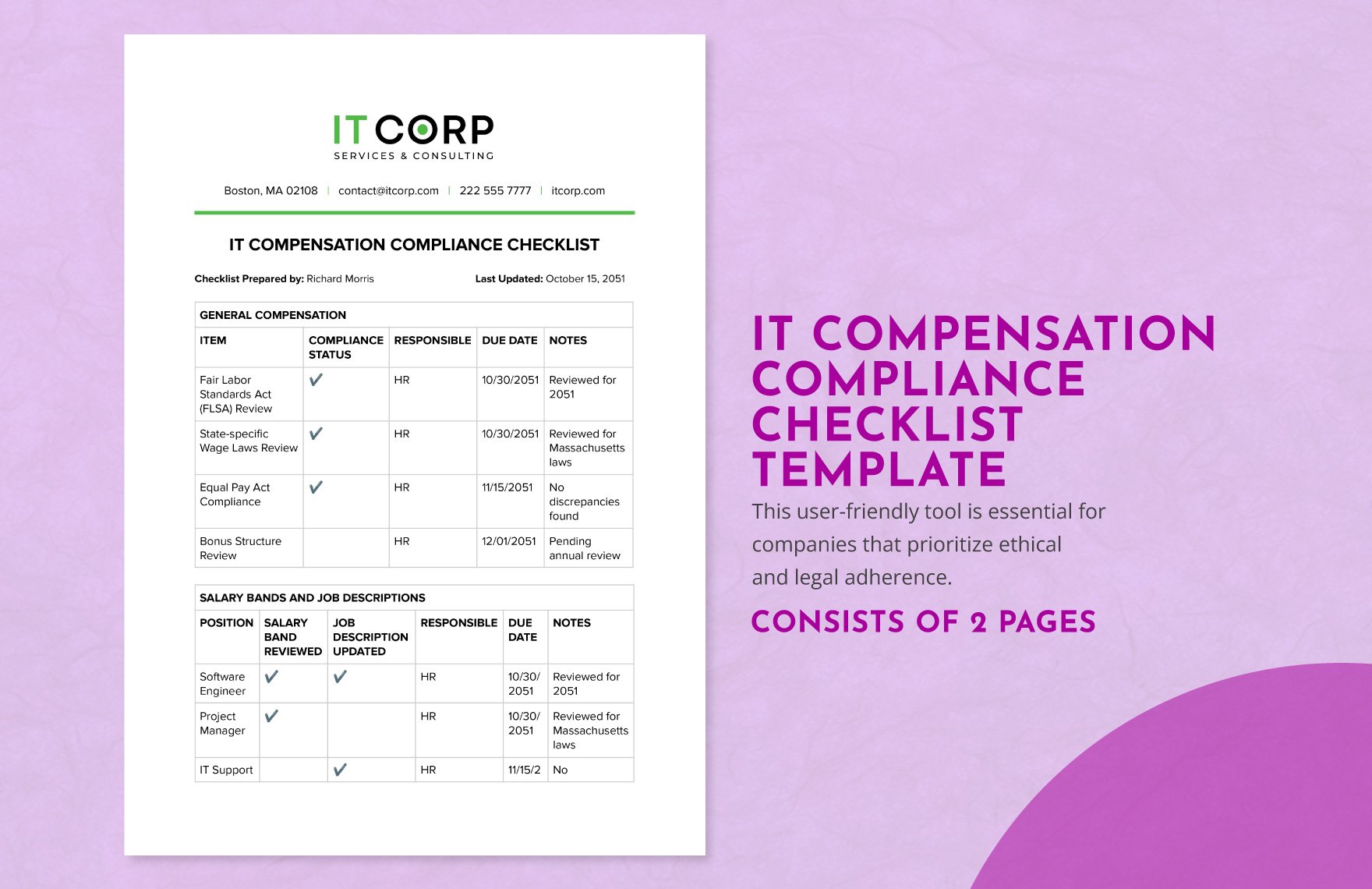 IT Compensation Compliance Checklist Template in Word, Google Docs, PDF
