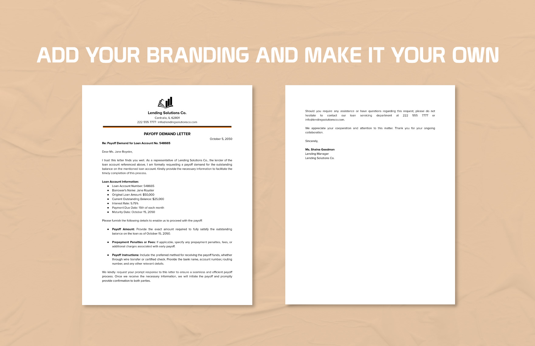 Sample Payoff Demand Letter Template