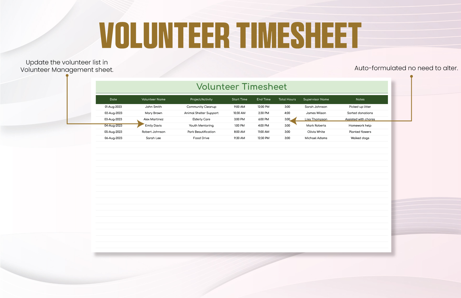 Volunteer Timesheet Template