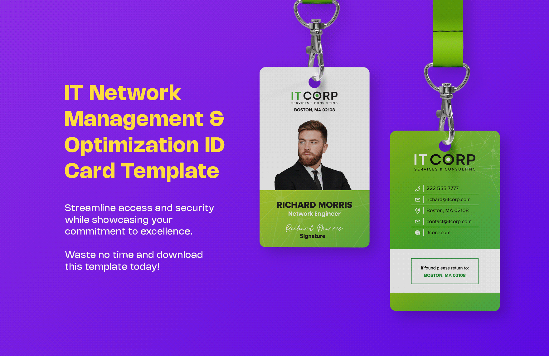 IT Network Management & Optimization ID Card Template