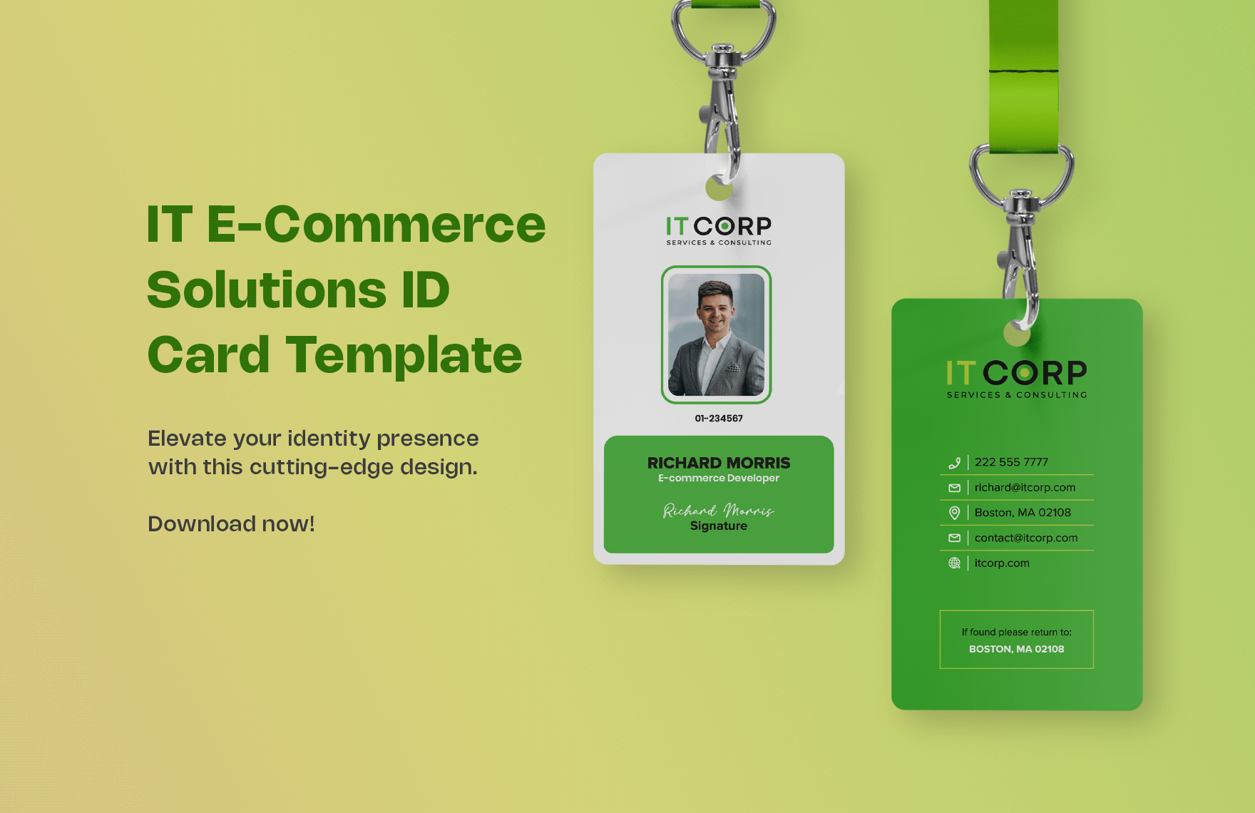 IT E-Commerce Solutions ID Card Template in Word, Illustrator, PSD