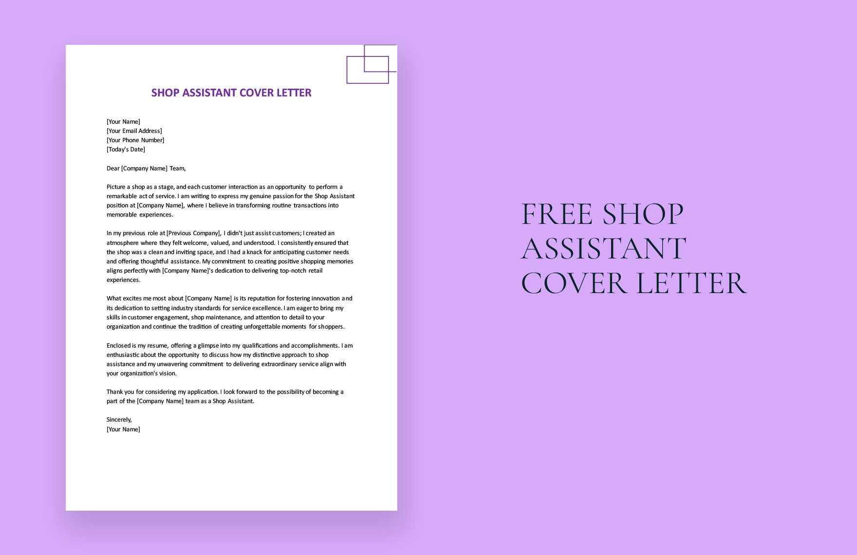 Shop Assistant Cover Letter