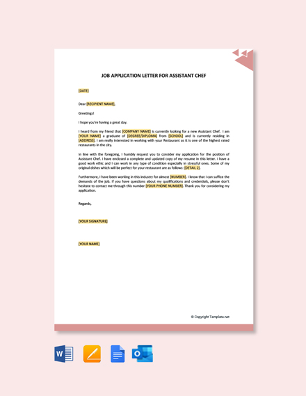 example of application letter for head chef