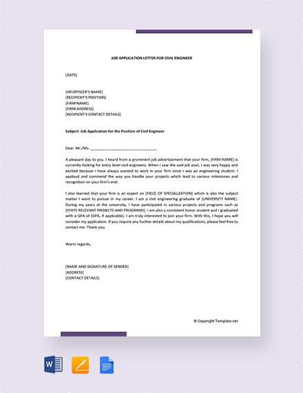 Civil engineering cover letter student