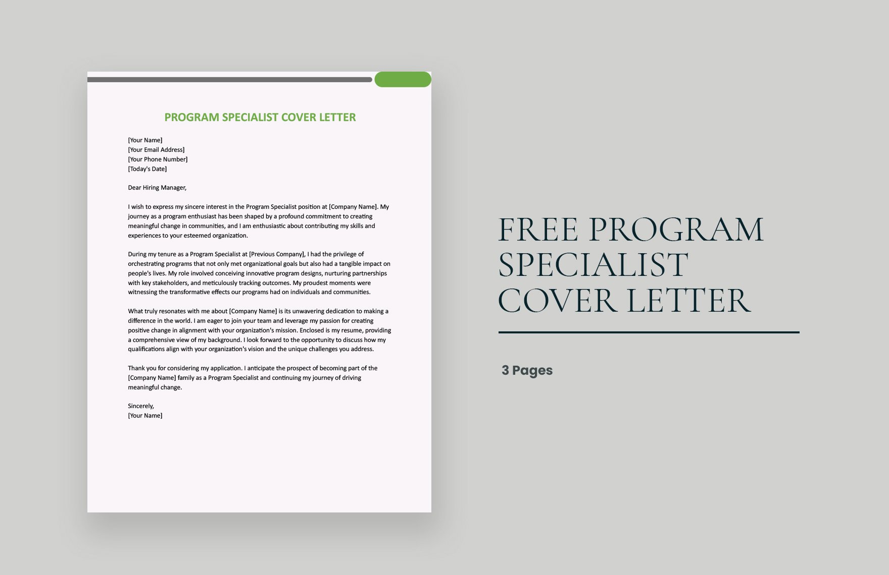 Program Specialist Cover Letter in Word, Google Docs