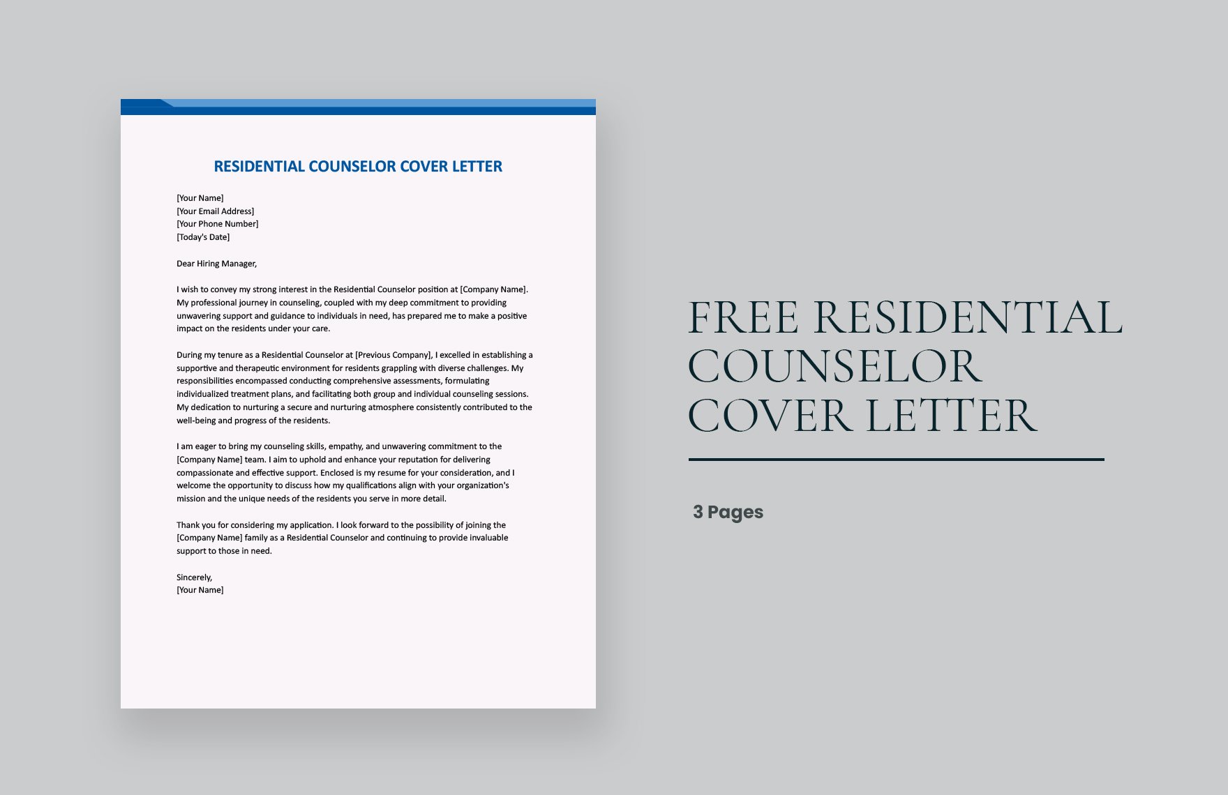 Residential Counselor Cover Letter in Word, Google Docs