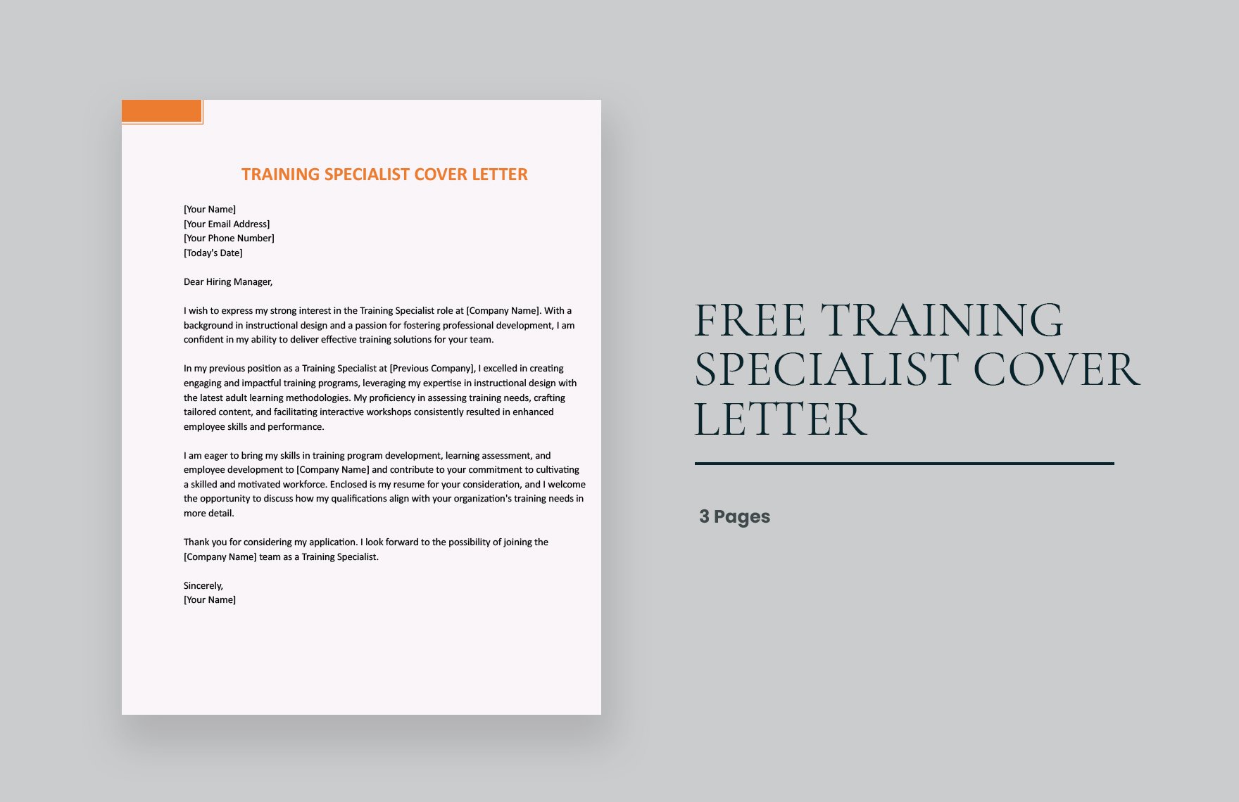 Training Specialist Cover Letter in Word, Google Docs