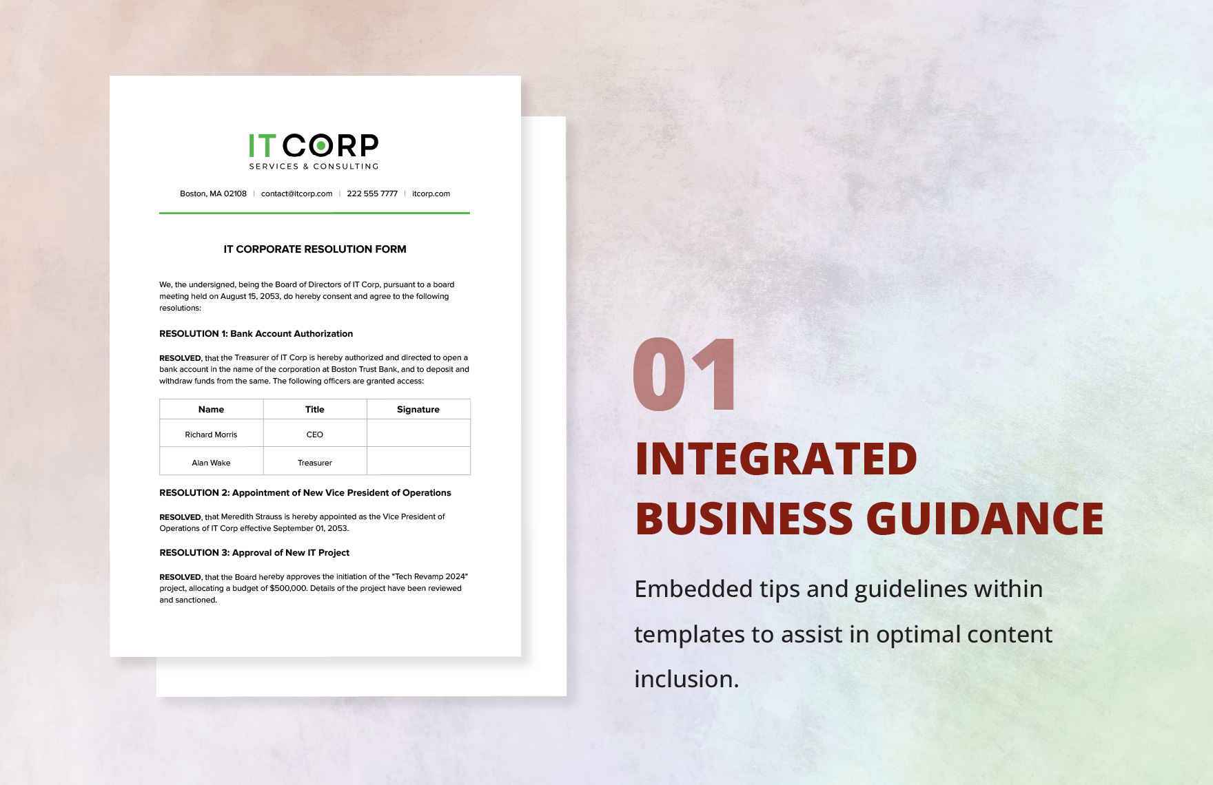 IT Corporate Resolution Form Template