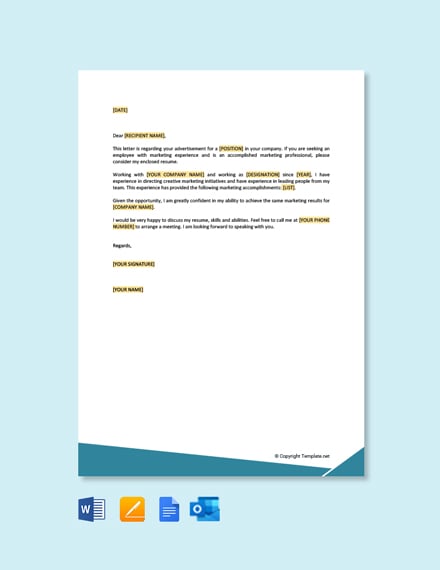 Marketing Job Application Letter Template - Google Docs, Word ...