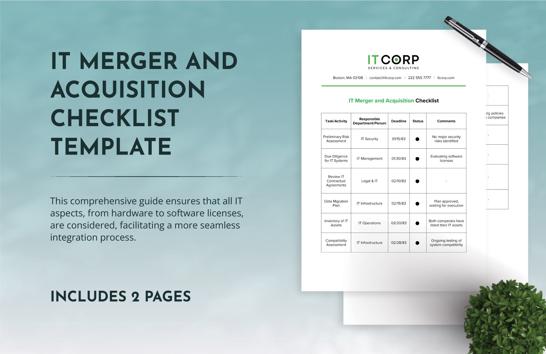 IT Merger and Acquisition Checklist Template in Word PDF Google Docs