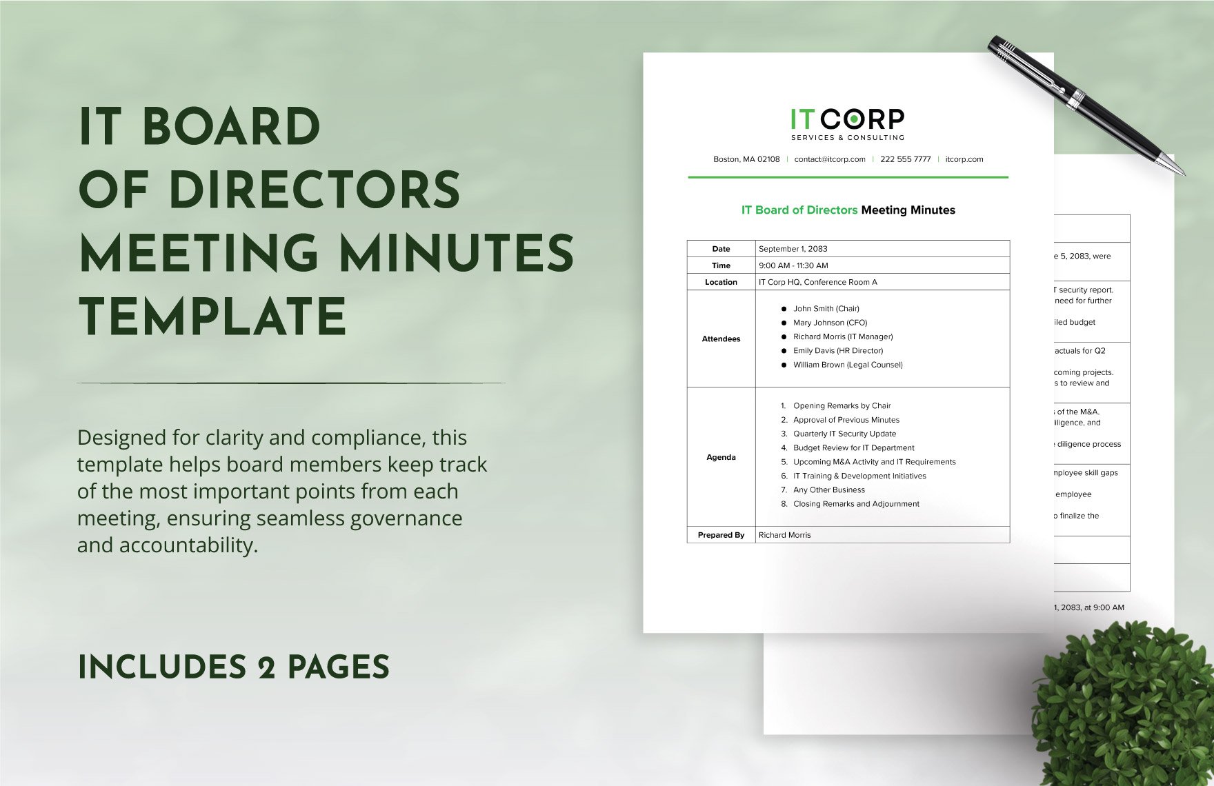 IT Board of Directors Meeting Minutes Template
