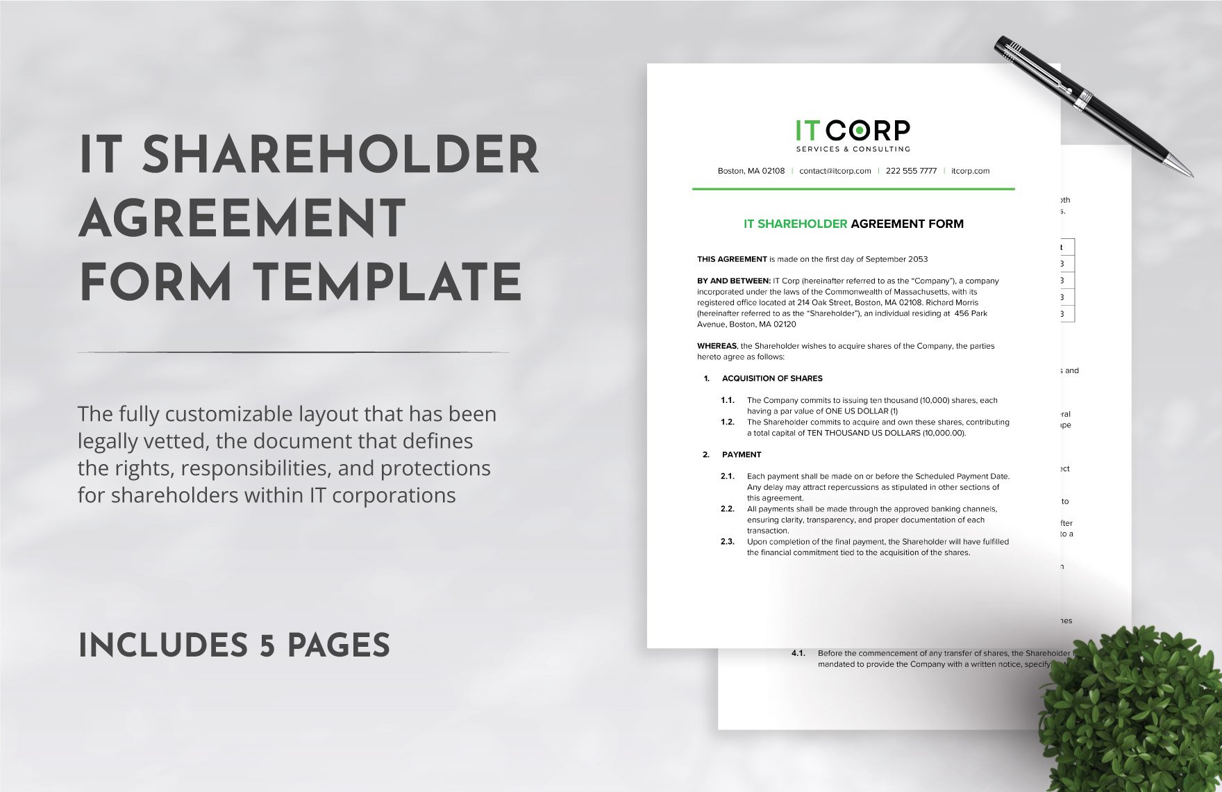 IT Shareholder Agreement Form Template in Word, Google Docs, PDF