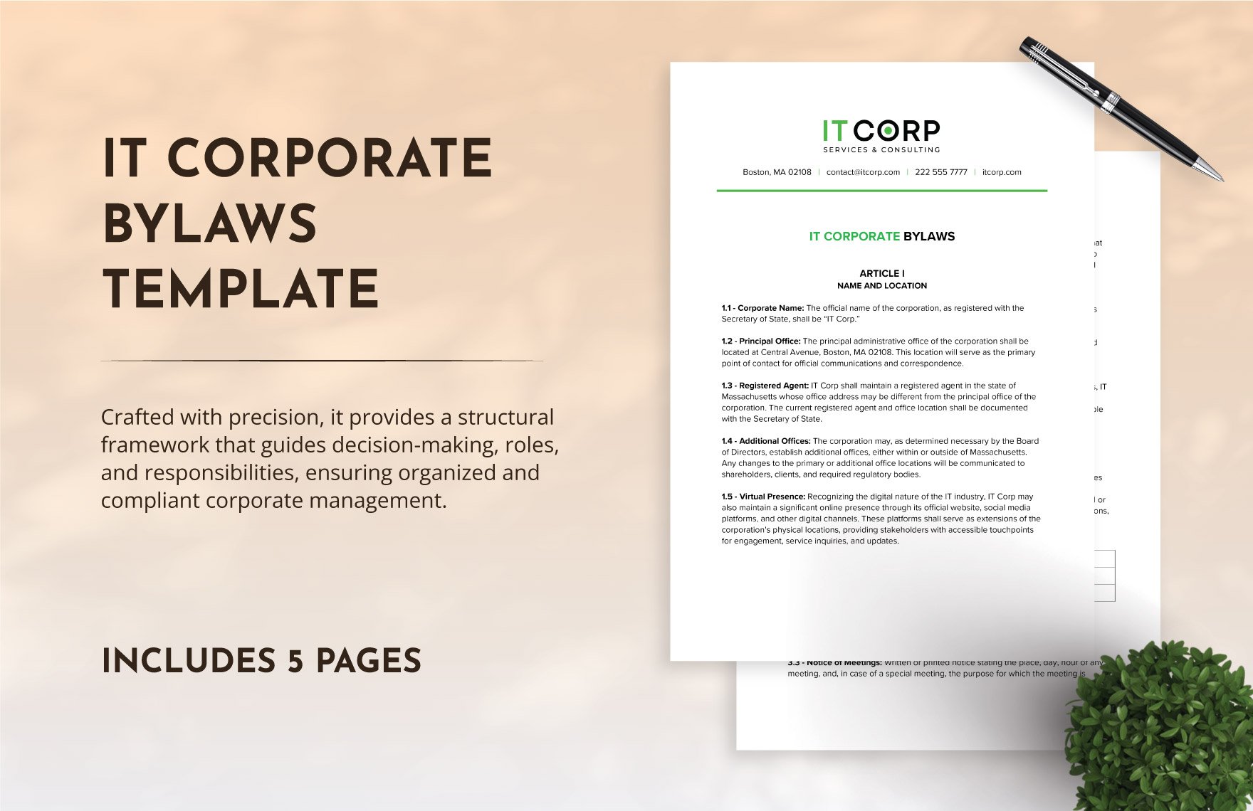 IT Corporate Bylaws Template in Word, Google Docs, PDF