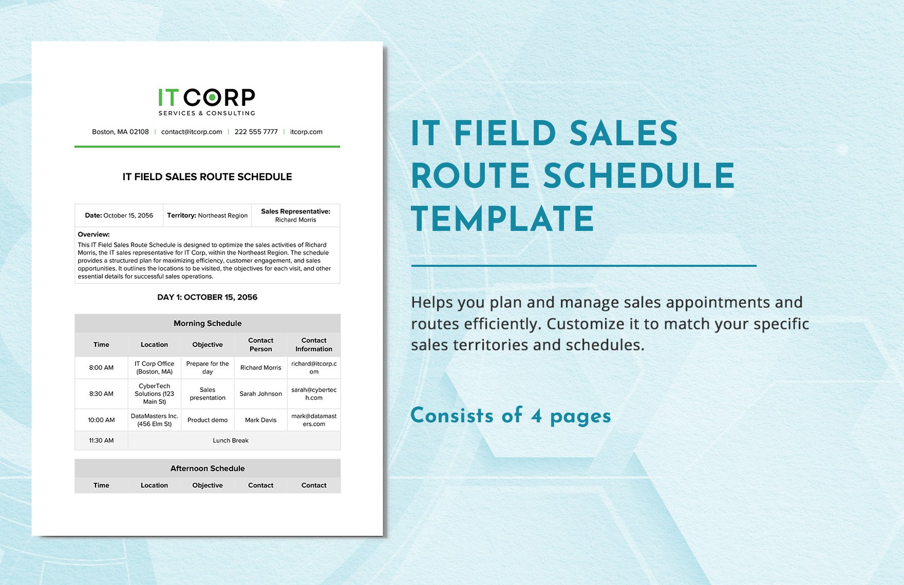 IT Field Sales Route Schedule Template in Word, Google Docs, PDF