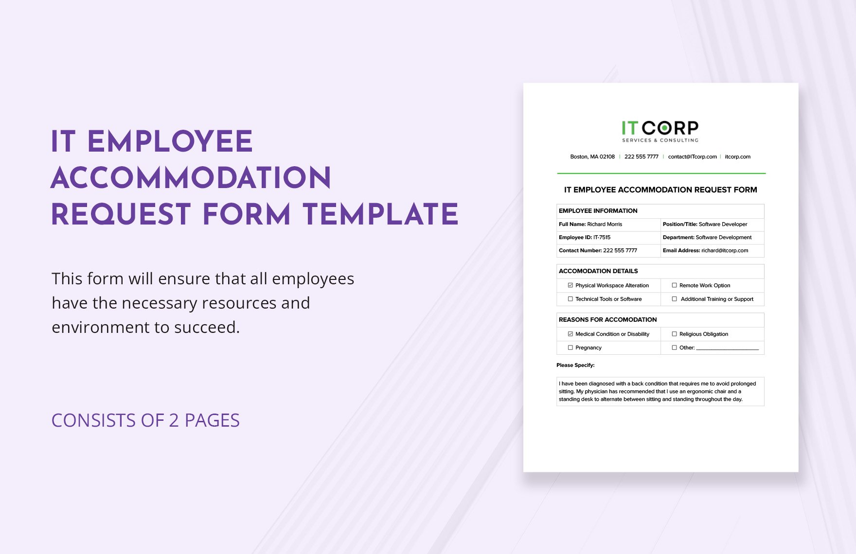 IT Employee Accommodation Request Form Template